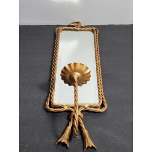Vintage Brass Beveled Mirror Candle Holder Wall Sconce Gold 4.5x17.5